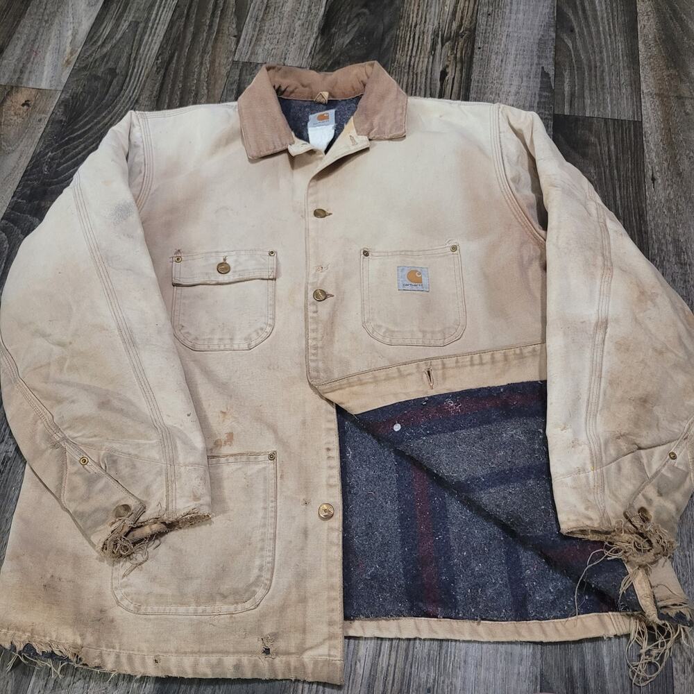 Vintage Carhartt Jacket Blanket Lined Chore Coat Corduroy 2XL Distressed